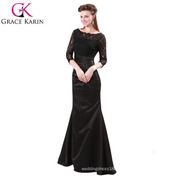 Grace Karin Ladies Elegant robes longues Robe de soirée musulmane en dentelle rouge et noire à manches longues CL4524-1